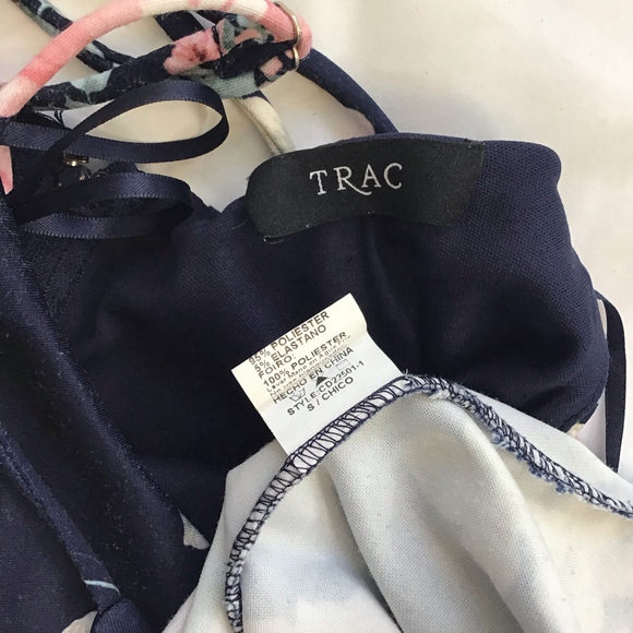 TRAC Women Elegant Navy Colorful Floral Spaghetti Straps Mini Dress S - Picture 12 of 12